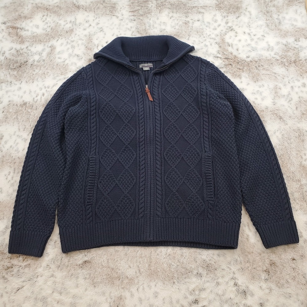 NEW LL Bean Signature Men's M Fisherman Sweater Full Zip Navy Blue Slim Fit